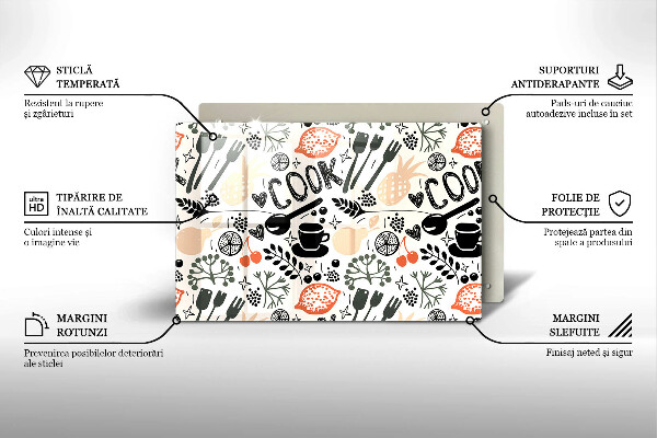 Steklena podloga za rezanje Motiv risane kuhinje