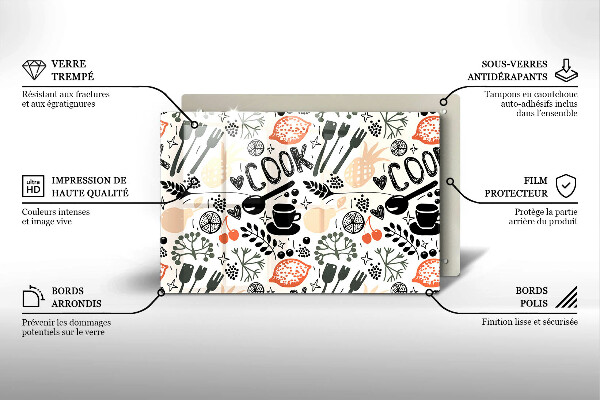 Steklena podloga za rezanje Motiv risane kuhinje