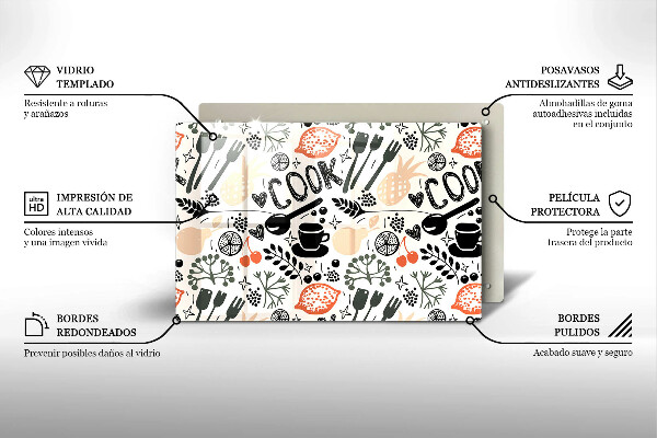 Steklena podloga za rezanje Motiv risane kuhinje