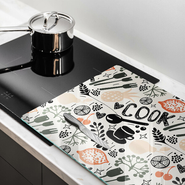 Steklena podloga za rezanje Motiv risane kuhinje