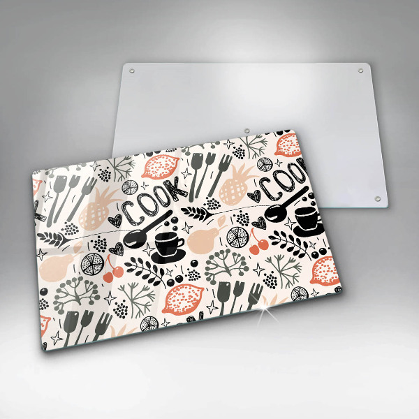 Steklena podloga za rezanje Motiv risane kuhinje