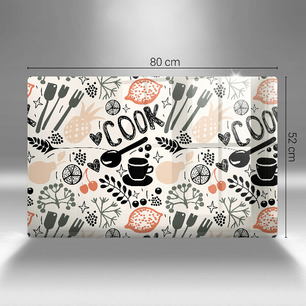 Steklena podloga za rezanje Motiv risane kuhinje