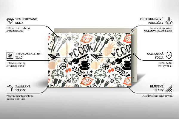 Steklena podloga za rezanje Motiv risane kuhinje