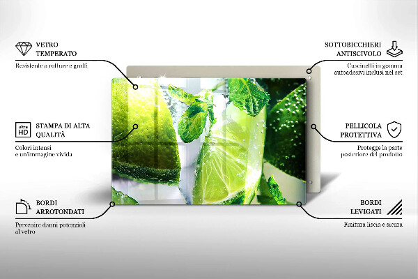 Steklena podloga za rezanje Voda z limeto in ledom