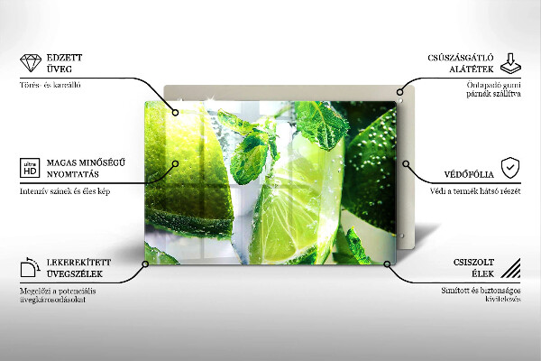 Steklena podloga za rezanje Voda z limeto in ledom