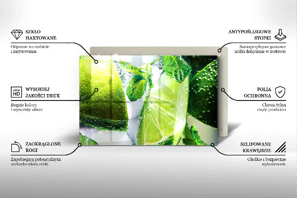 Steklena podloga za rezanje Voda z limeto in ledom