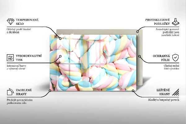 Steklena podloga za rezanje Pisani marshmallows