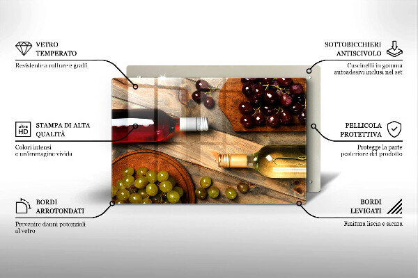 Steklena podloga za rezanje Vinske steklenice in grozdje