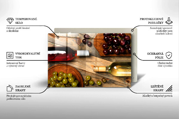 Steklena podloga za rezanje Vinske steklenice in grozdje