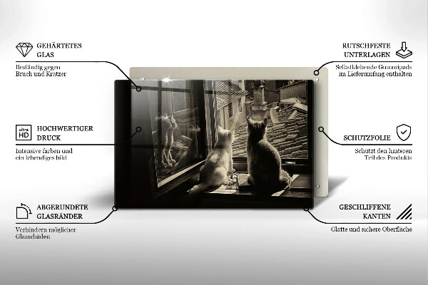 Steklena podloga za rezanje Mačje mesto in okno