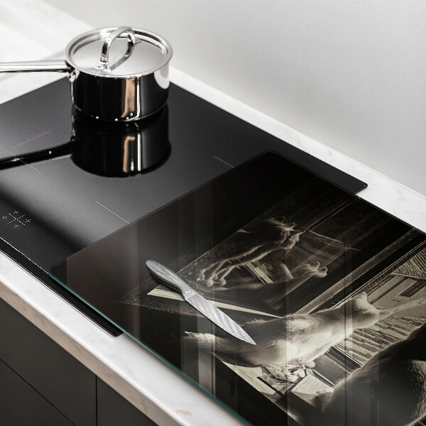 Steklena podloga za rezanje Mačje mesto in okno