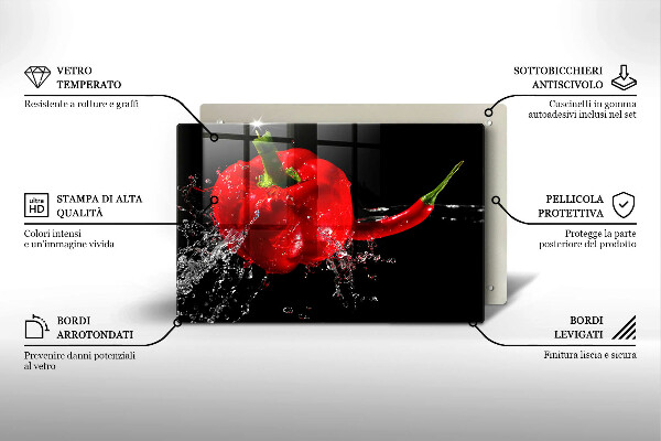 Steklena podloga za rezanje Rdeča paprika v vodi