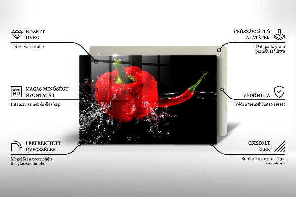 Steklena podloga za rezanje Rdeča paprika v vodi