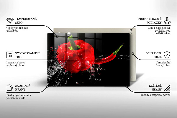 Steklena podloga za rezanje Rdeča paprika v vodi