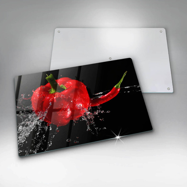 Steklena podloga za rezanje Rdeča paprika v vodi