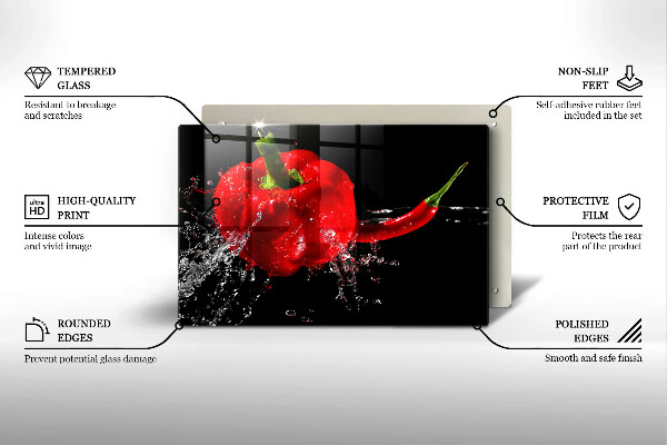 Steklena podloga za rezanje Rdeča paprika v vodi