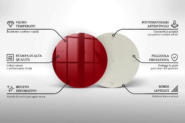 Steklena podloga za rezanje Rdeča barva