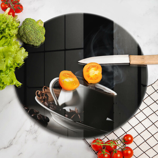 Steklena podloga za rezanje Skodelica vroče kave