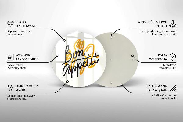 Steklena podloga za rezanje Napis Bon Appetit