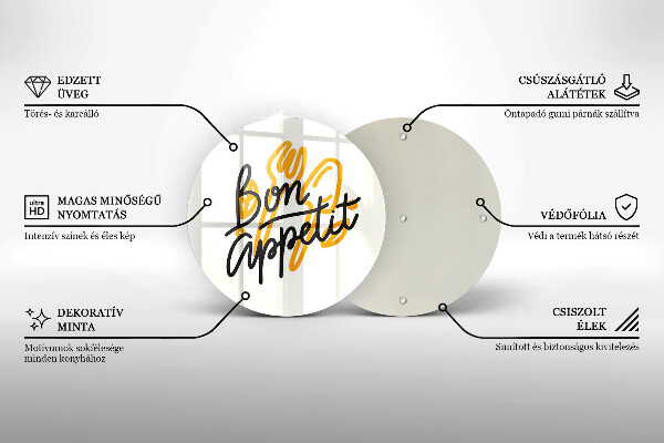 Steklena podloga za rezanje Napis Bon Appetit