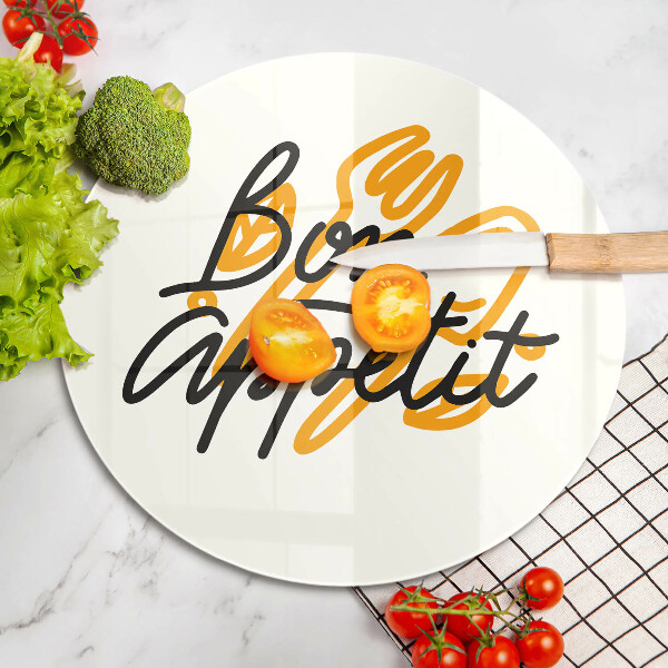 Steklena podloga za rezanje Napis Bon Appetit