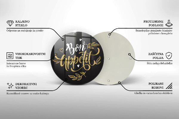 Steklena podloga za rezanje Napis Bon Appetit