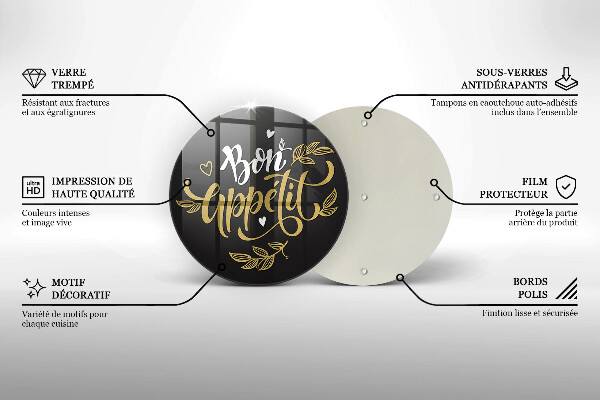 Steklena podloga za rezanje Napis Bon Appetit