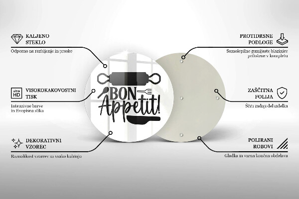 Steklena podloga za rezanje Napis Bon Appetit