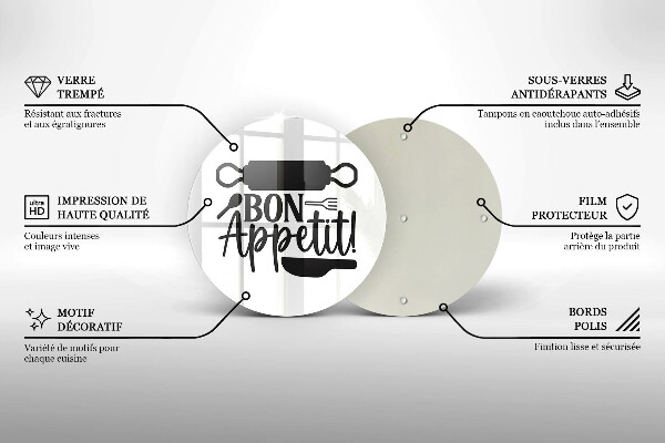 Steklena podloga za rezanje Napis Bon Appetit