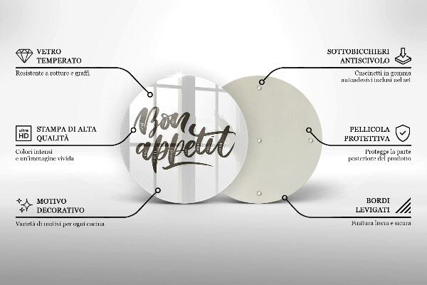 Steklena podloga za rezanje Napis Bon Appetit