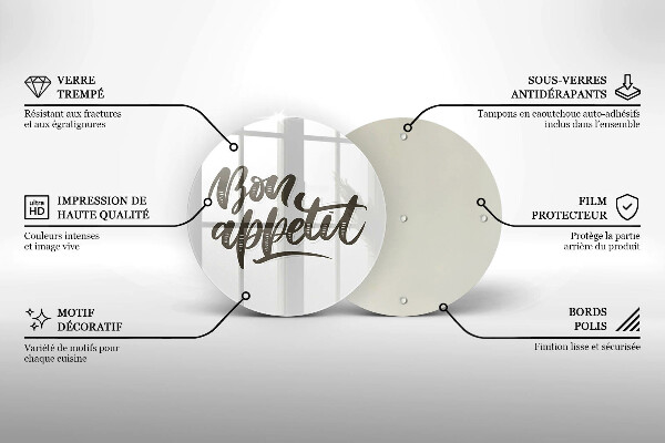 Steklena podloga za rezanje Napis Bon Appetit