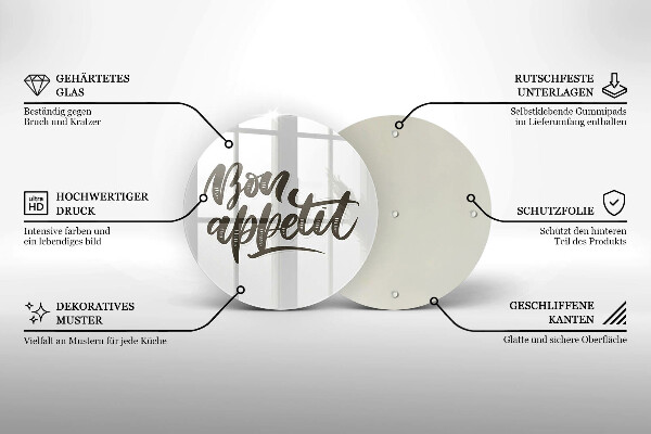 Steklena podloga za rezanje Napis Bon Appetit