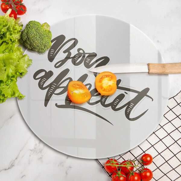 Steklena podloga za rezanje Napis Bon Appetit