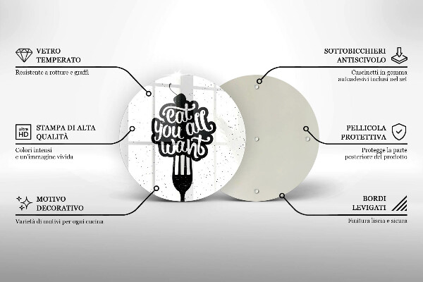 Steklena podloga za rezanje Napis Eat you all want