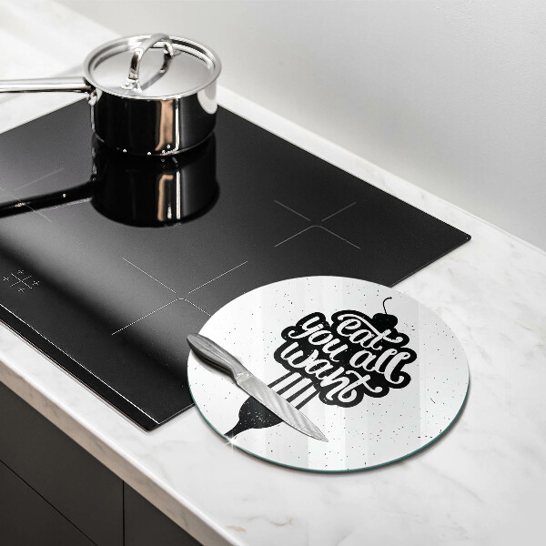Steklena podloga za rezanje Napis Eat you all want