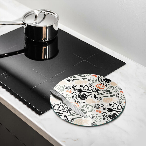 Steklena podloga za rezanje Motiv risane kuhinje