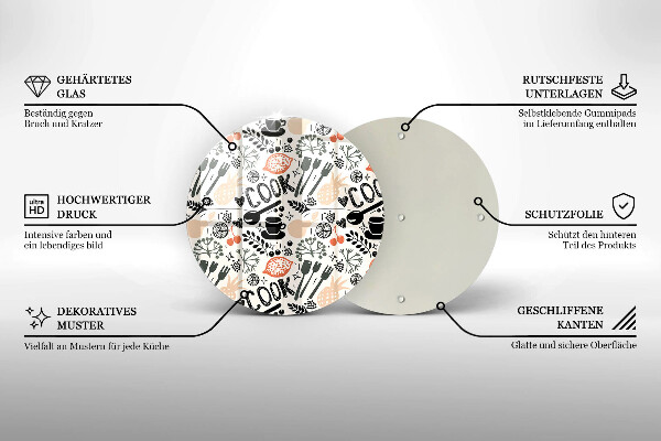 Steklena podloga za rezanje Motiv risane kuhinje