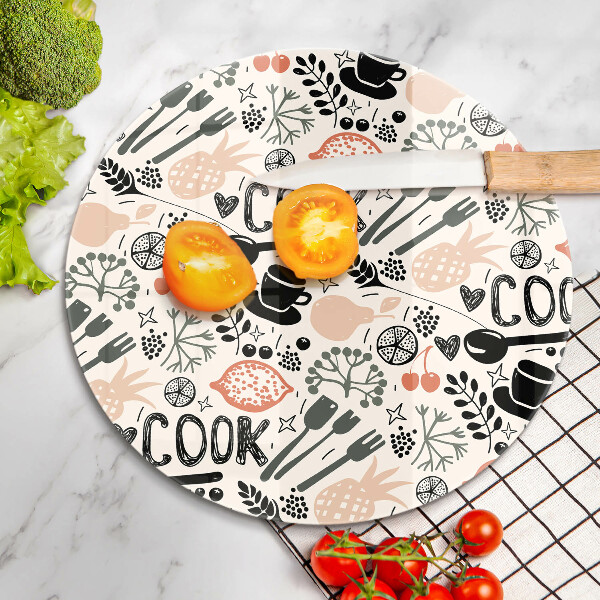 Steklena podloga za rezanje Motiv risane kuhinje