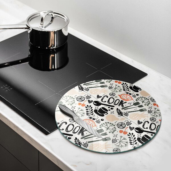 Steklena podloga za rezanje Motiv risane kuhinje