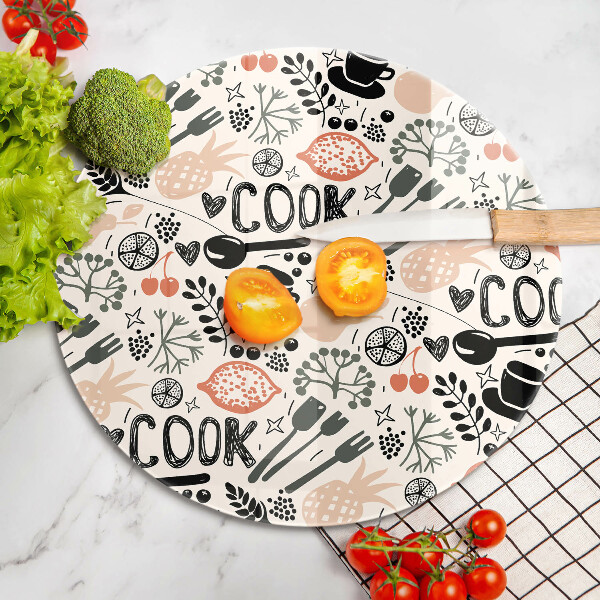 Steklena podloga za rezanje Motiv risane kuhinje