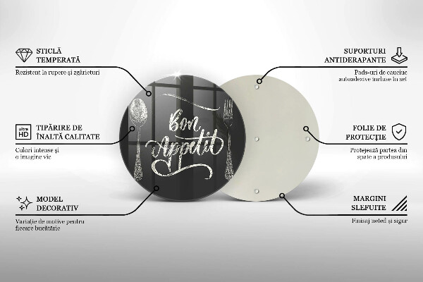 Steklena podloga za rezanje Napis Bon Appetit