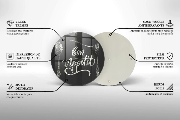 Steklena podloga za rezanje Napis Bon Appetit