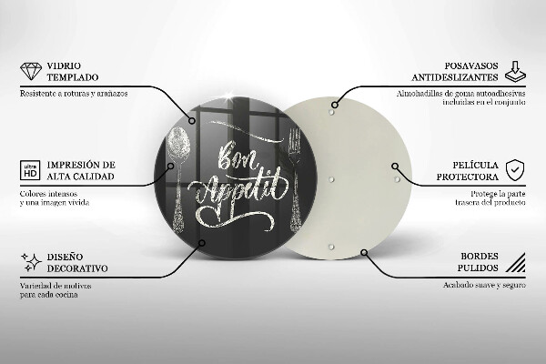 Steklena podloga za rezanje Napis Bon Appetit