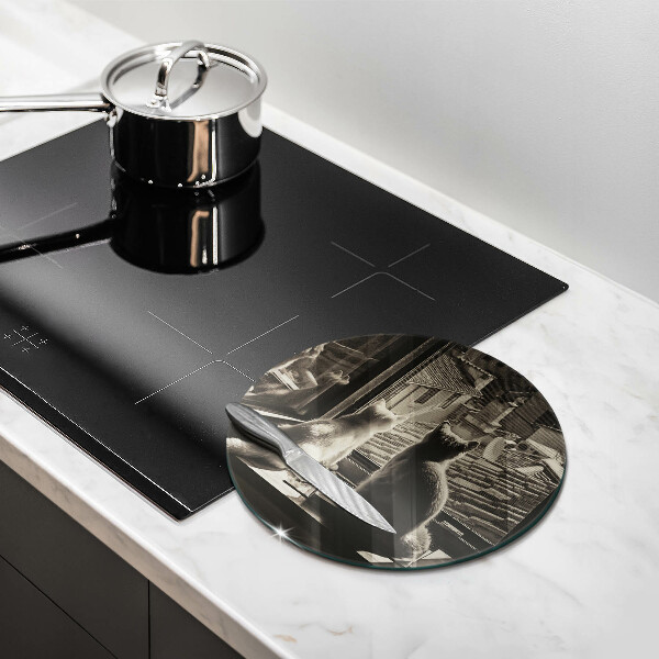 Steklena podloga za rezanje Mačje mesto in okno