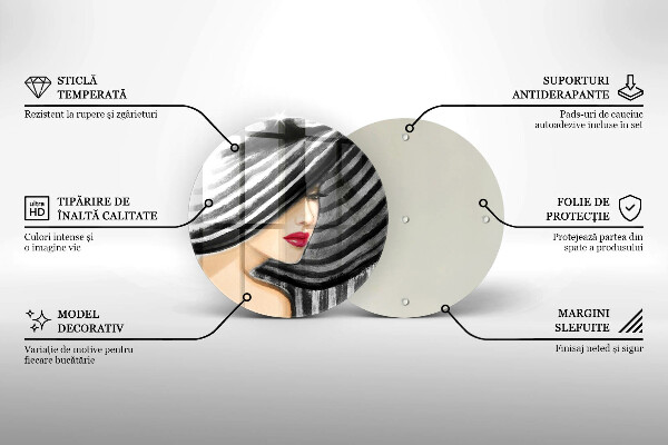 Steklena podloga za rezanje Ženska v klobuku