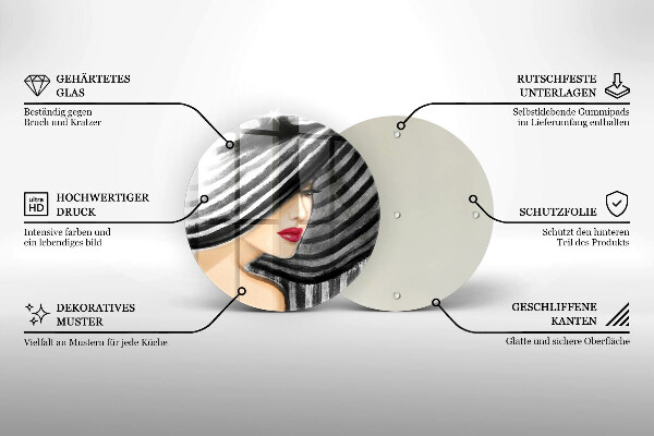 Steklena podloga za rezanje Ženska v klobuku