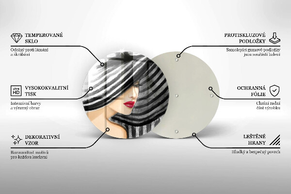 Steklena podloga za rezanje Ženska v klobuku