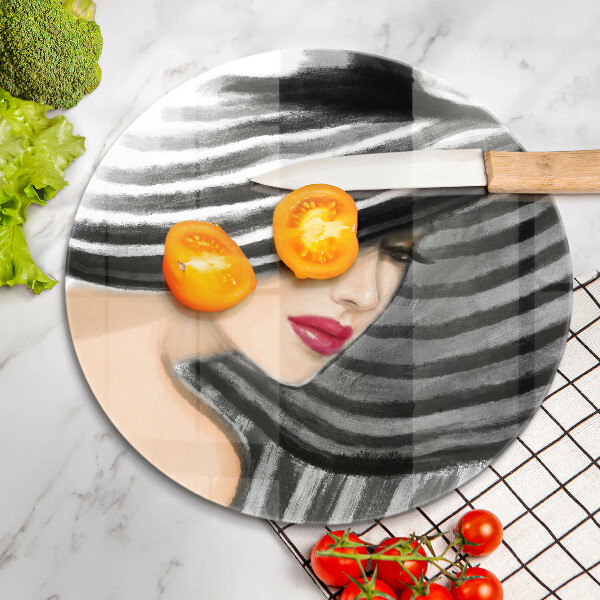 Steklena podloga za rezanje Ženska v klobuku