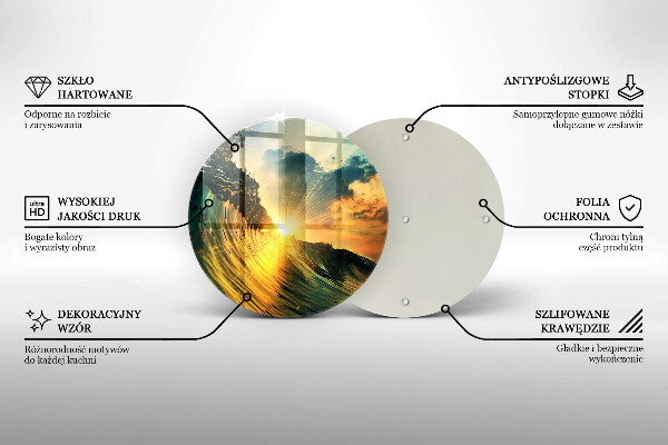 Steklena podloga za rezanje Val in sončni zahod