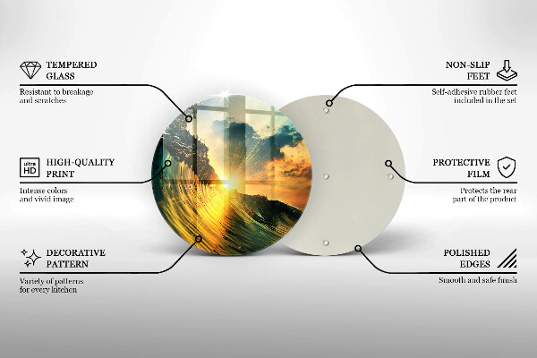 Steklena podloga za rezanje Val in sončni zahod